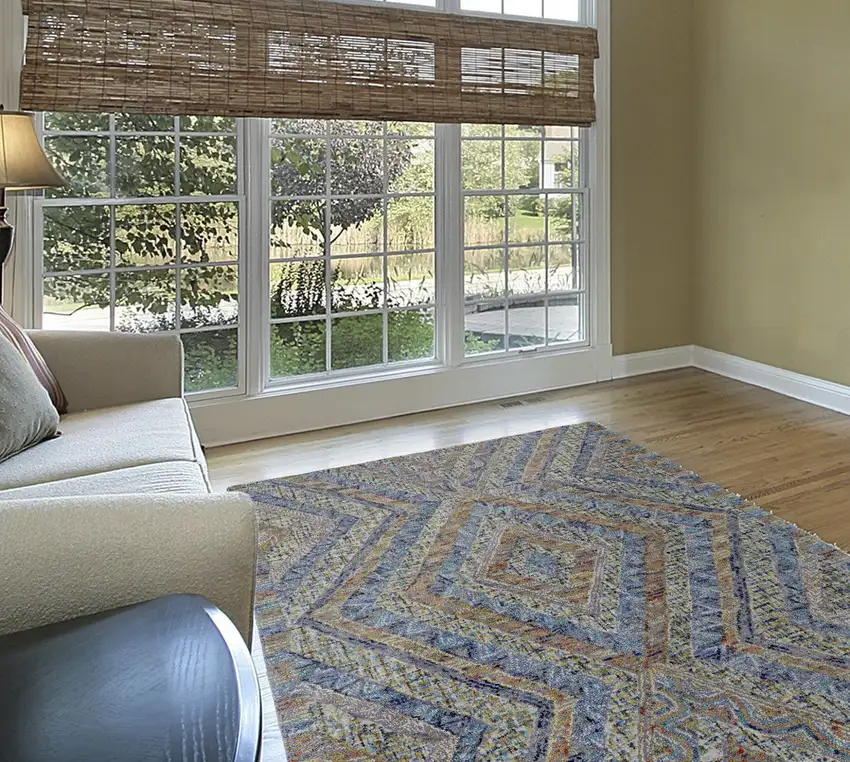 Blue Brown And Orange Wool Geometric Tufted Handmade Stain Resistant Area Rug Photo 4