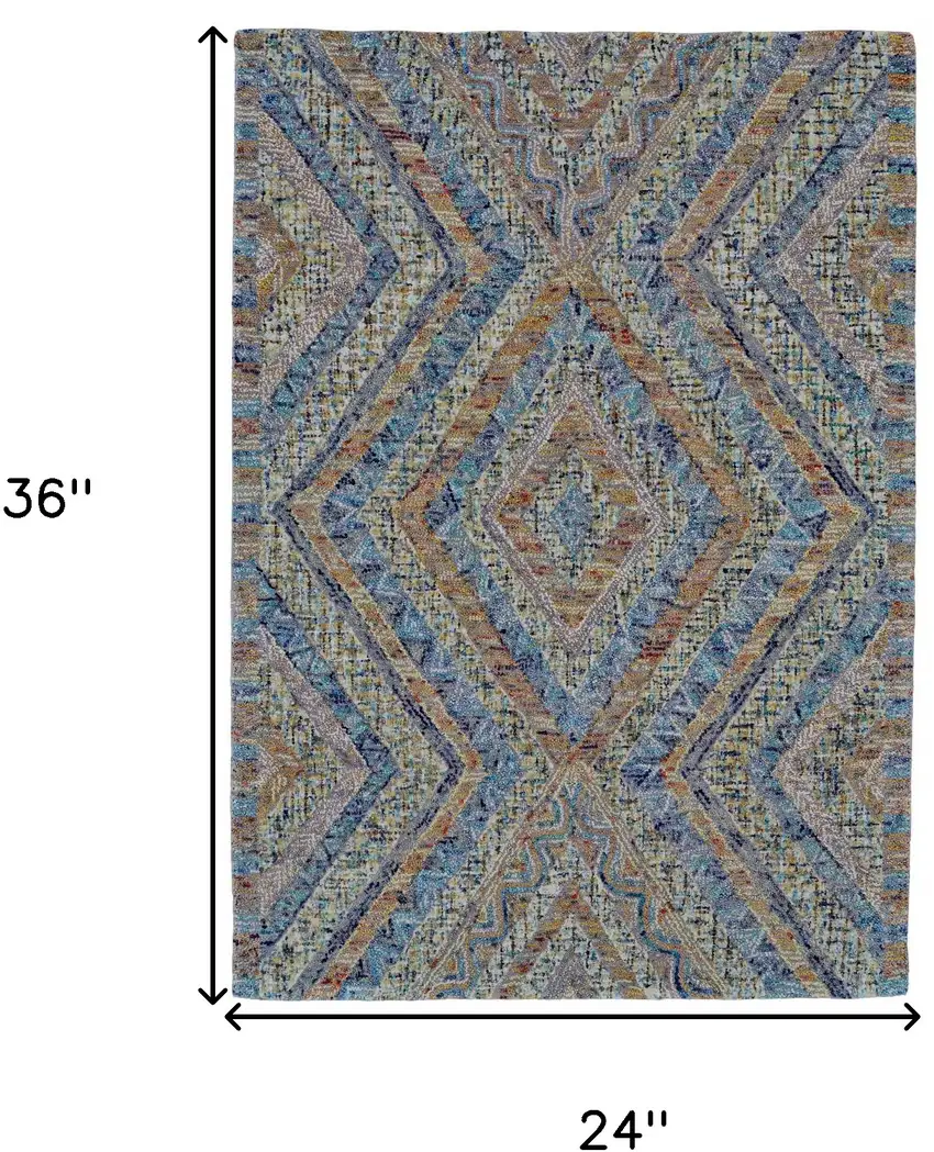 Blue Brown And Orange Wool Geometric Tufted Handmade Stain Resistant Area Rug Photo 5