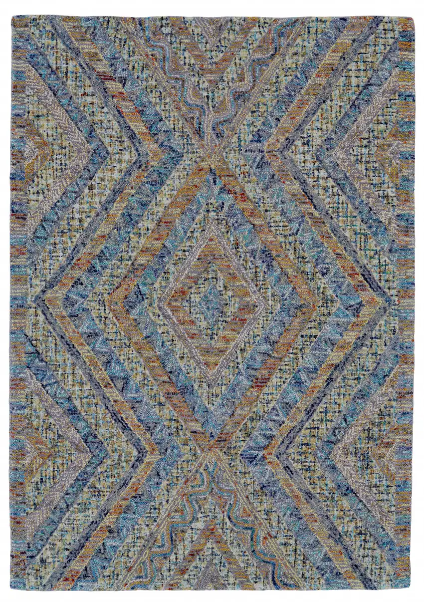 Blue Brown And Orange Wool Geometric Tufted Handmade Stain Resistant Area Rug Photo 1