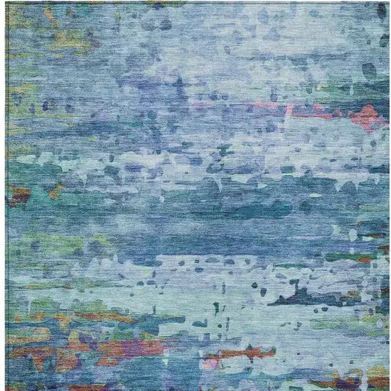 Blue Brown And Purple Abstract Washable Indoor Outdoor Area Rug Photo 9