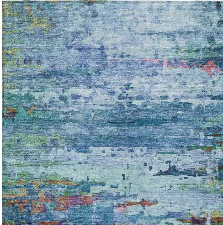 Blue Brown And Purple Abstract Washable Indoor Outdoor Area Rug Photo 9