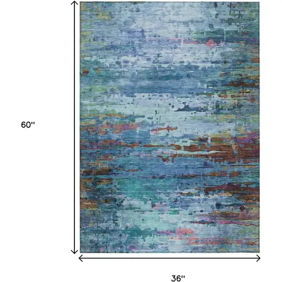 Blue Brown And Purple Abstract Washable Indoor Outdoor Area Rug Photo 9
