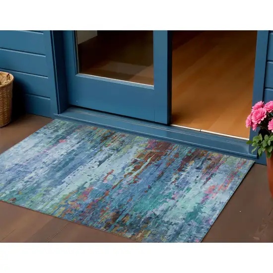 Blue Brown And Purple Abstract Washable Indoor Outdoor Area Rug Photo 2