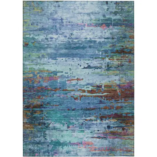 Blue Brown And Purple Abstract Washable Indoor Outdoor Area Rug Photo 7