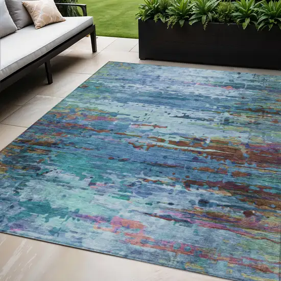 Blue Brown And Purple Abstract Washable Indoor Outdoor Area Rug Photo 2