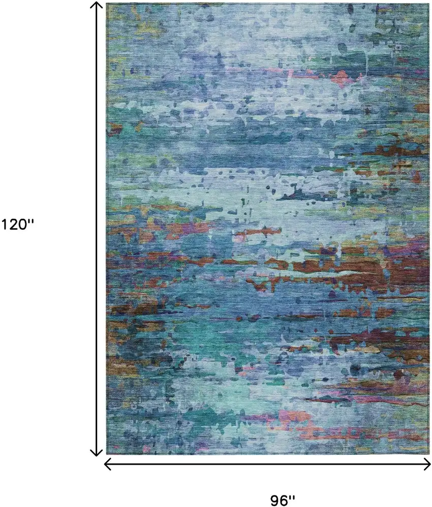 Blue Brown And Purple Abstract Washable Indoor Outdoor Area Rug Photo 8