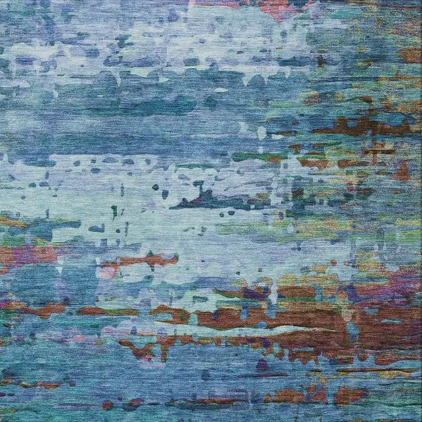 Blue Brown And Purple Abstract Washable Indoor Outdoor Area Rug Photo 8