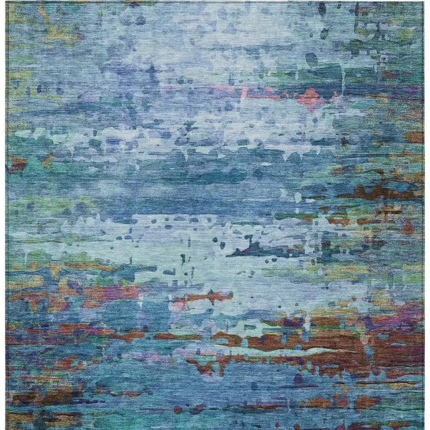 Blue Brown And Purple Abstract Washable Indoor Outdoor Area Rug Photo 9