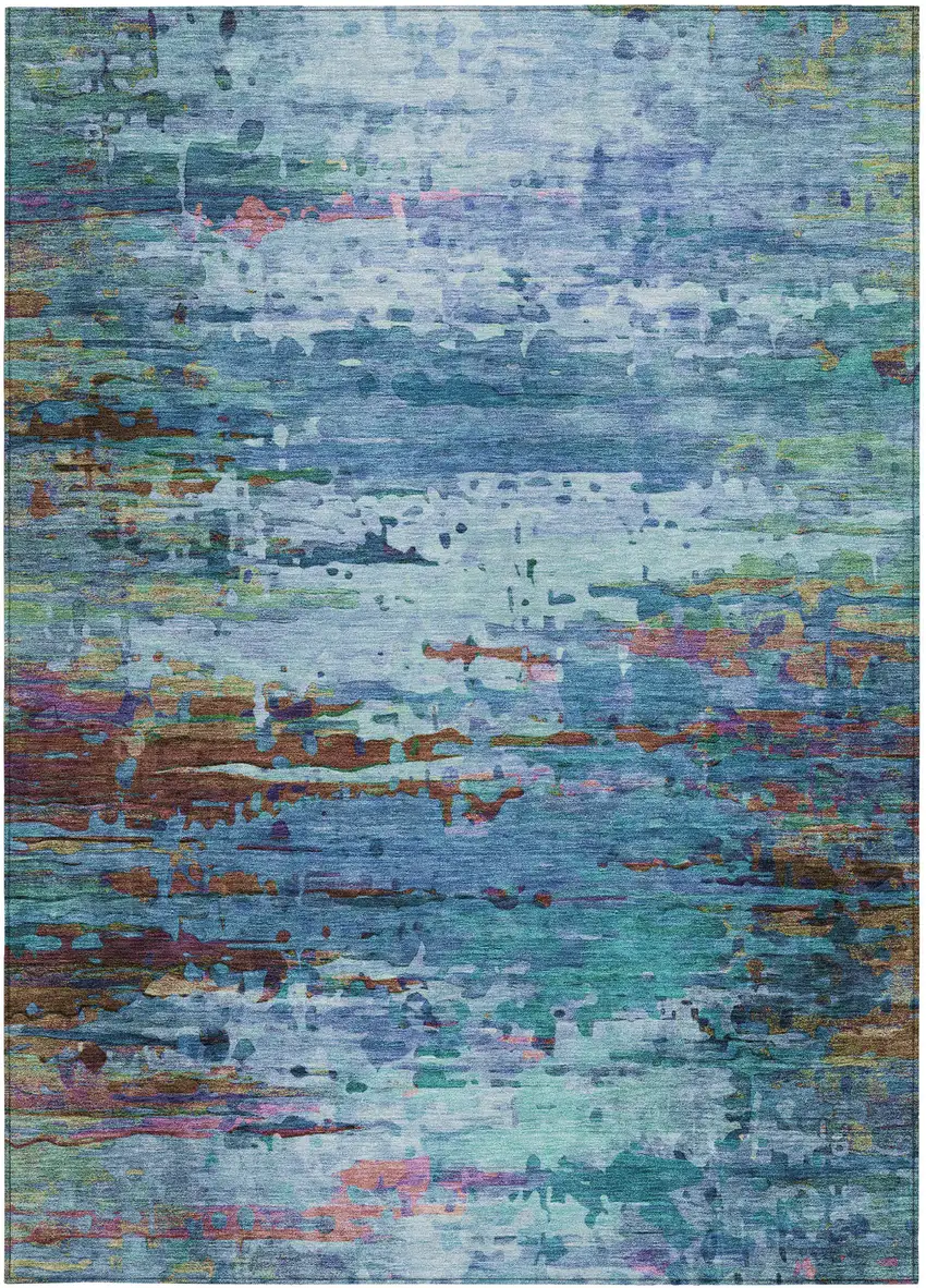 Blue Brown And Purple Abstract Washable Indoor Outdoor Area Rug Photo 9