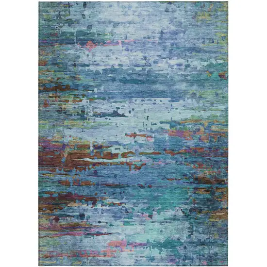 Blue Brown And Purple Abstract Washable Indoor Outdoor Area Rug Photo 9