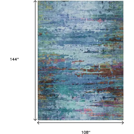 Blue Brown And Purple Abstract Washable Indoor Outdoor Area Rug Photo 8