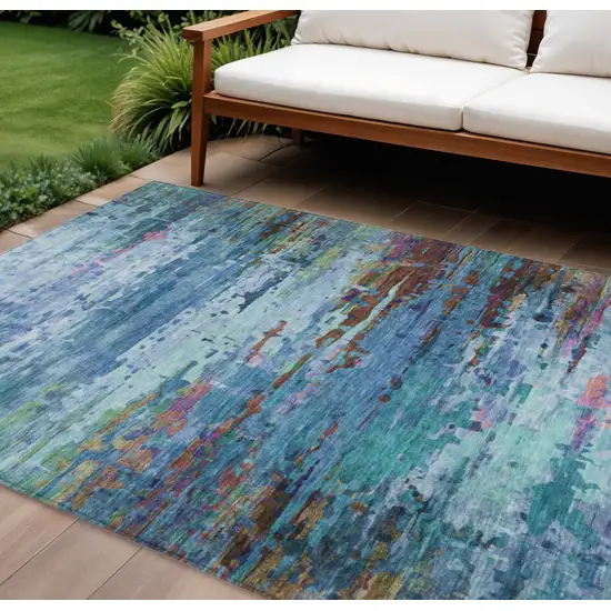 Blue Brown And Purple Abstract Washable Indoor Outdoor Area Rug Photo 2