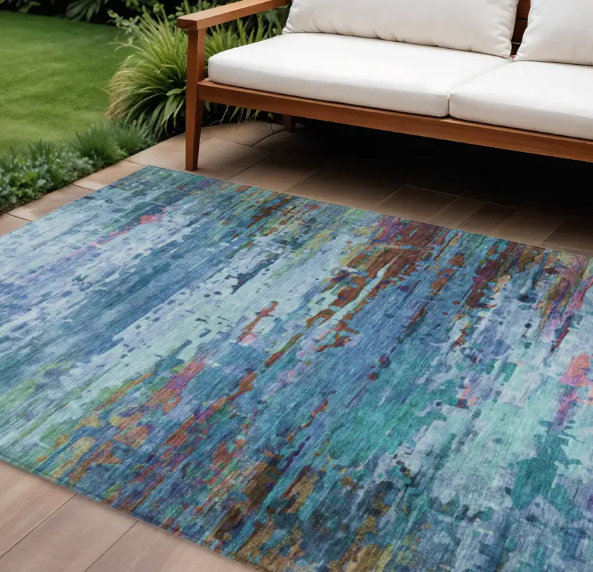 Blue Brown And Purple Abstract Washable Indoor Outdoor Area Rug Photo 2