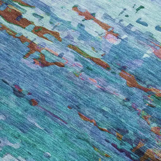 Blue Brown And Purple Abstract Washable Indoor Outdoor Area Rug Photo 3