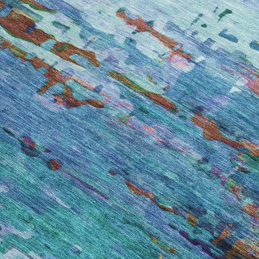 Blue Brown And Purple Abstract Washable Indoor Outdoor Area Rug Photo 3