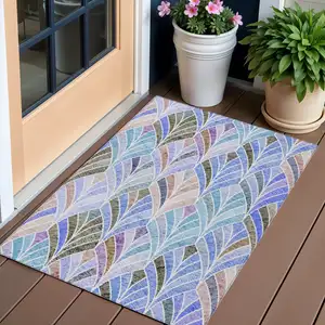 Photo of Blue Brown And Purple Geometric Washable Indoor Outdoor Area Rug