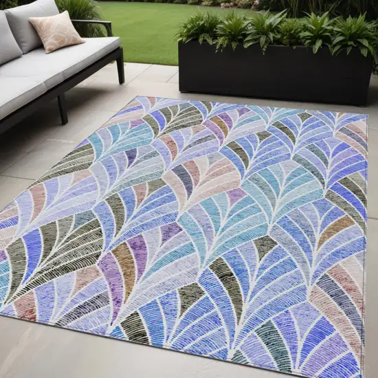 Blue Brown And Purple Geometric Washable Indoor Outdoor Area Rug Photo 1