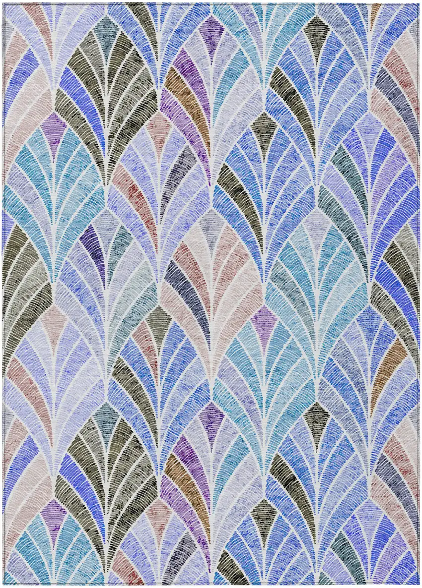 Blue Brown And Purple Geometric Washable Indoor Outdoor Area Rug Photo 2