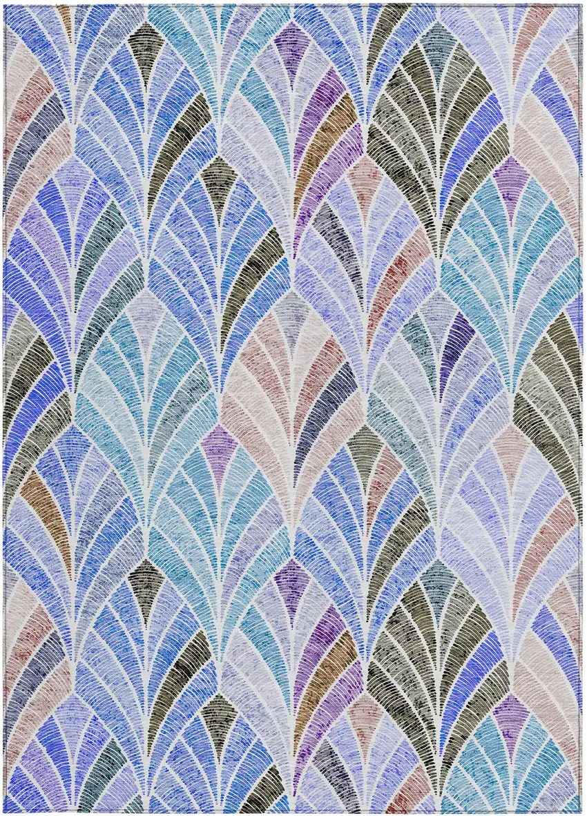Blue Brown And Purple Geometric Washable Indoor Outdoor Area Rug Photo 7