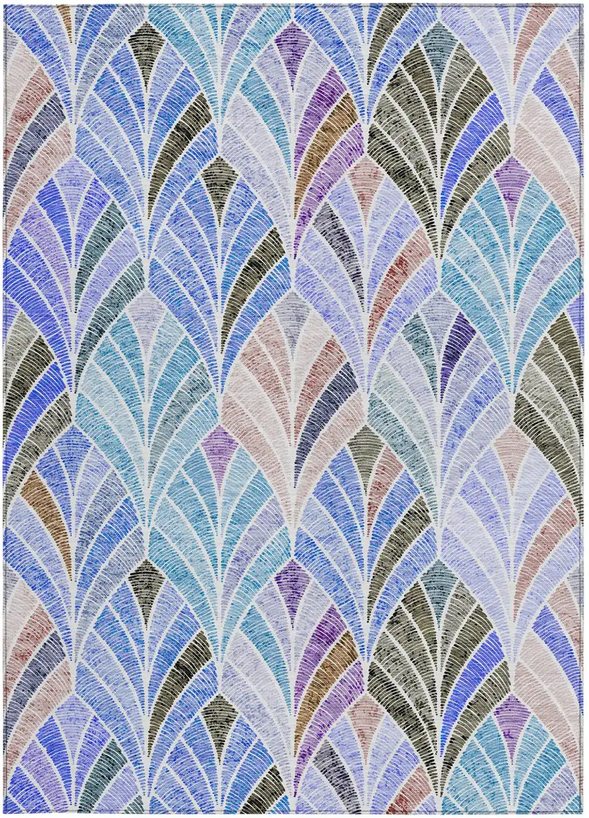 Blue Brown And Purple Geometric Washable Indoor Outdoor Area Rug Photo 7