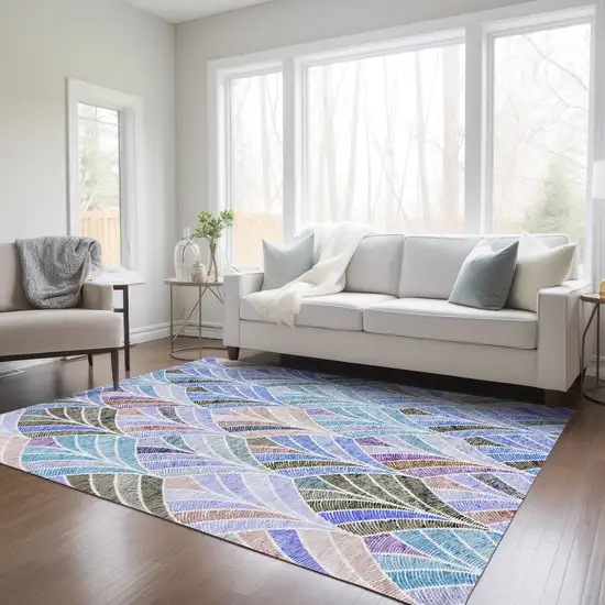 Blue Brown And Purple Geometric Washable Indoor Outdoor Area Rug Photo 9
