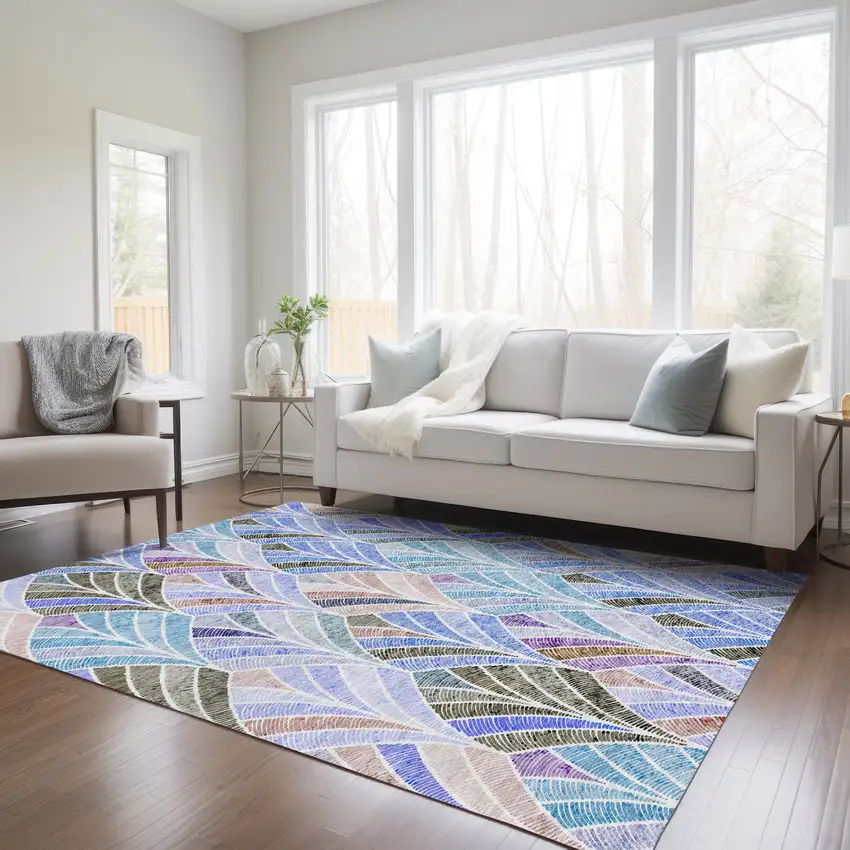 Blue Brown And Purple Geometric Washable Indoor Outdoor Area Rug Photo 9