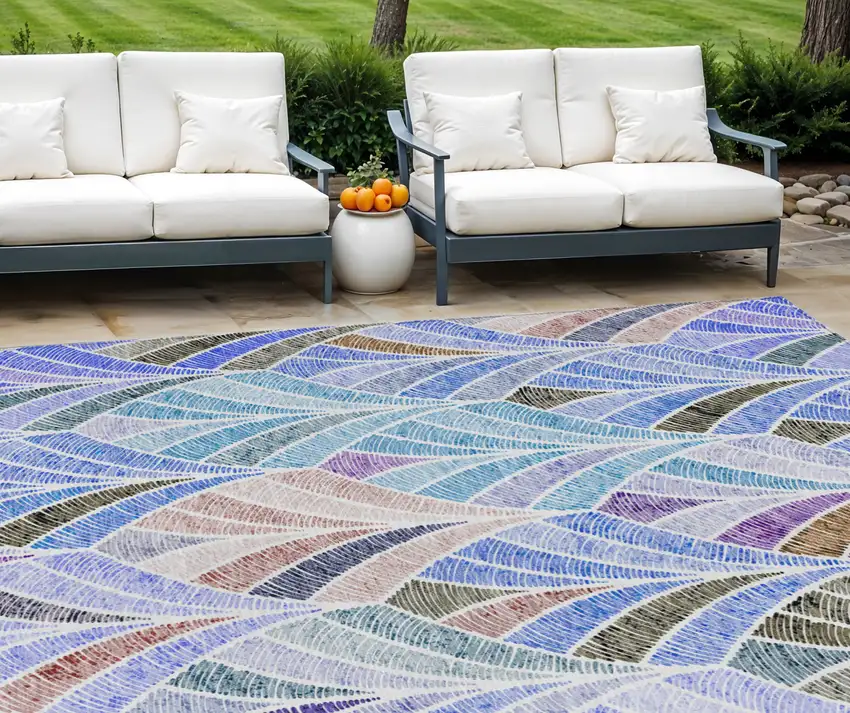 Blue Brown And Purple Geometric Washable Indoor Outdoor Area Rug Photo 1