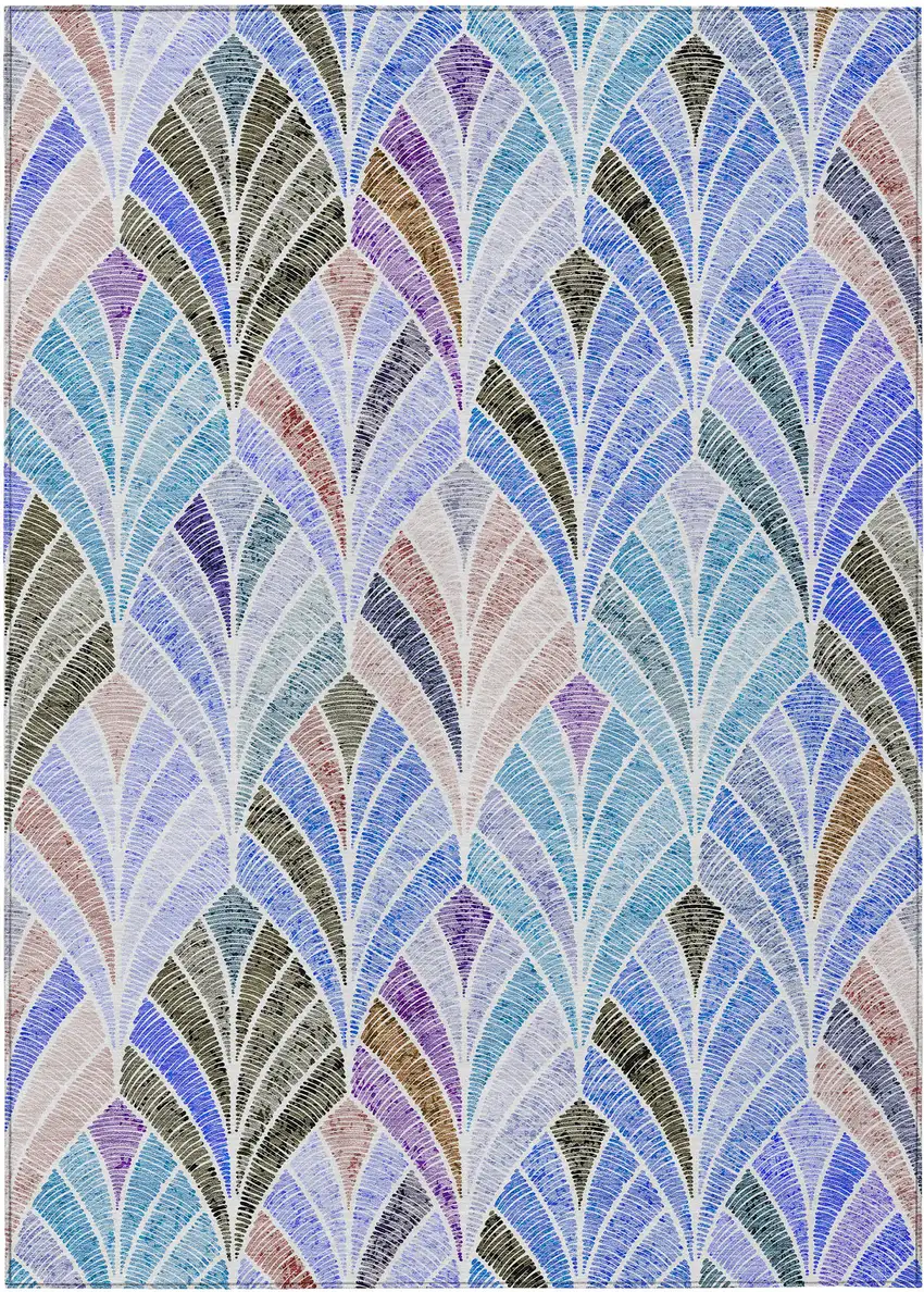 Blue Brown And Purple Geometric Washable Indoor Outdoor Area Rug Photo 2
