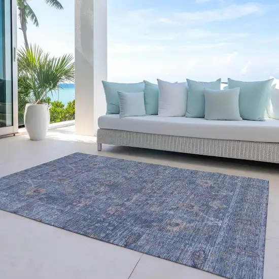 Blue Brown And Purple Oriental Washable Indoor Outdoor Area Rug Photo 6