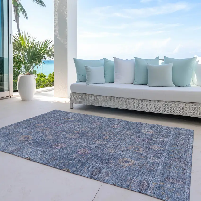 Blue Brown And Purple Oriental Washable Indoor Outdoor Area Rug Photo 6