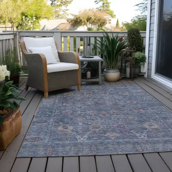 Blue Brown And Purple Oriental Washable Indoor Outdoor Area Rug Photo 9