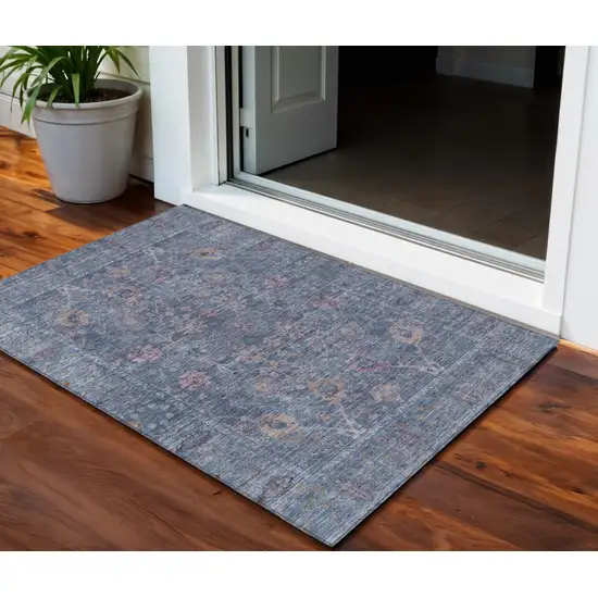 Blue Brown And Purple Oriental Washable Indoor Outdoor Area Rug Photo 1