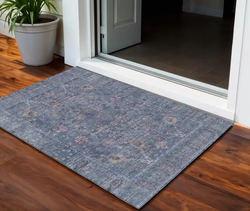 Blue Brown And Purple Oriental Washable Indoor Outdoor Area Rug Photo 1