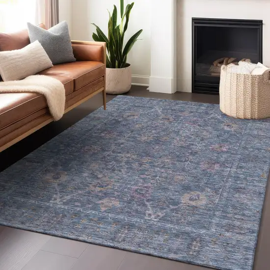 Blue Brown And Purple Oriental Washable Indoor Outdoor Area Rug Photo 8