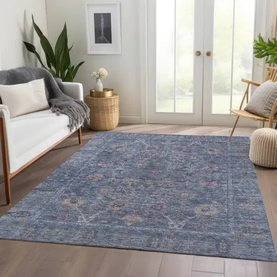 Blue Brown And Purple Oriental Washable Indoor Outdoor Area Rug Photo 9