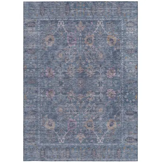 Blue Brown And Purple Oriental Washable Indoor Outdoor Area Rug Photo 6