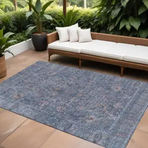 Photo of Blue Brown And Purple Oriental Washable Indoor Outdoor Area Rug