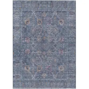 Photo of Blue Brown And Purple Oriental Washable Indoor Outdoor Area Rug