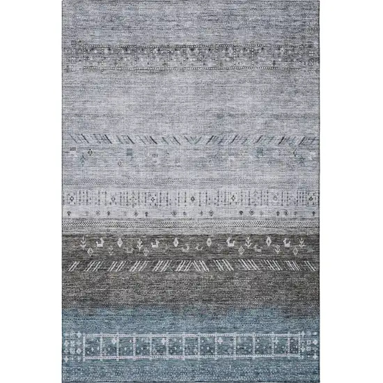 Blue Brown And Silver Geometric Washable Area Rug With UV Protection Photo 3