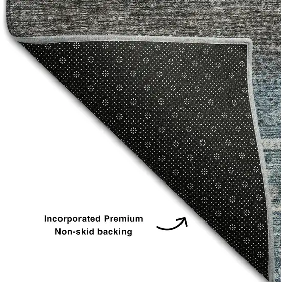 Blue Brown And Silver Geometric Washable Area Rug With UV Protection Photo 6