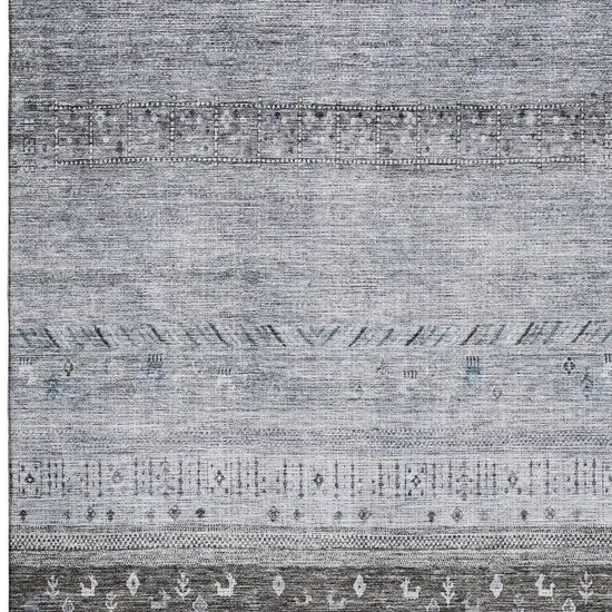 Blue Brown And Silver Geometric Washable Area Rug With UV Protection Photo 2