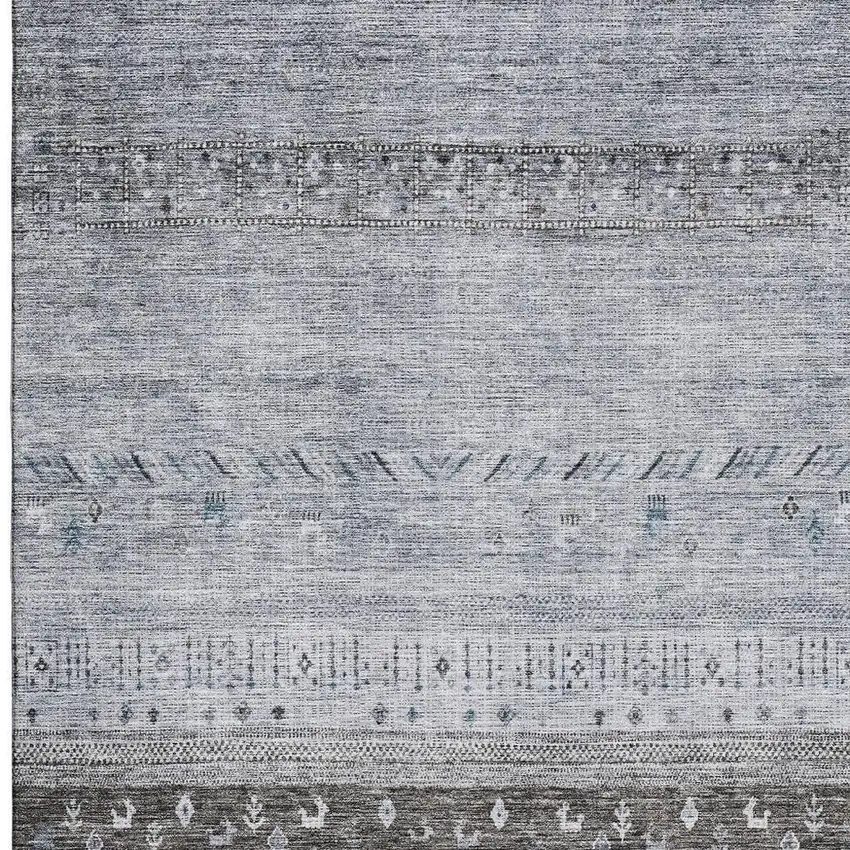 Blue Brown And Silver Geometric Washable Area Rug With UV Protection Photo 3