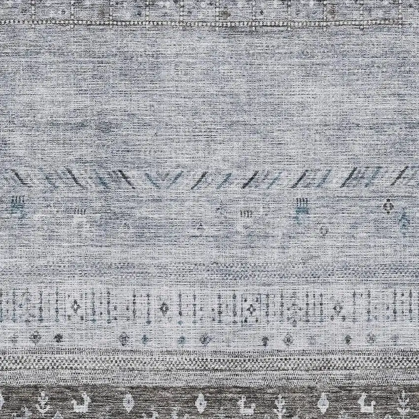 Blue Brown And Silver Geometric Washable Area Rug With UV Protection Photo 2