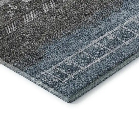 Blue Brown And Silver Geometric Washable Area Rug With UV Protection Photo 7