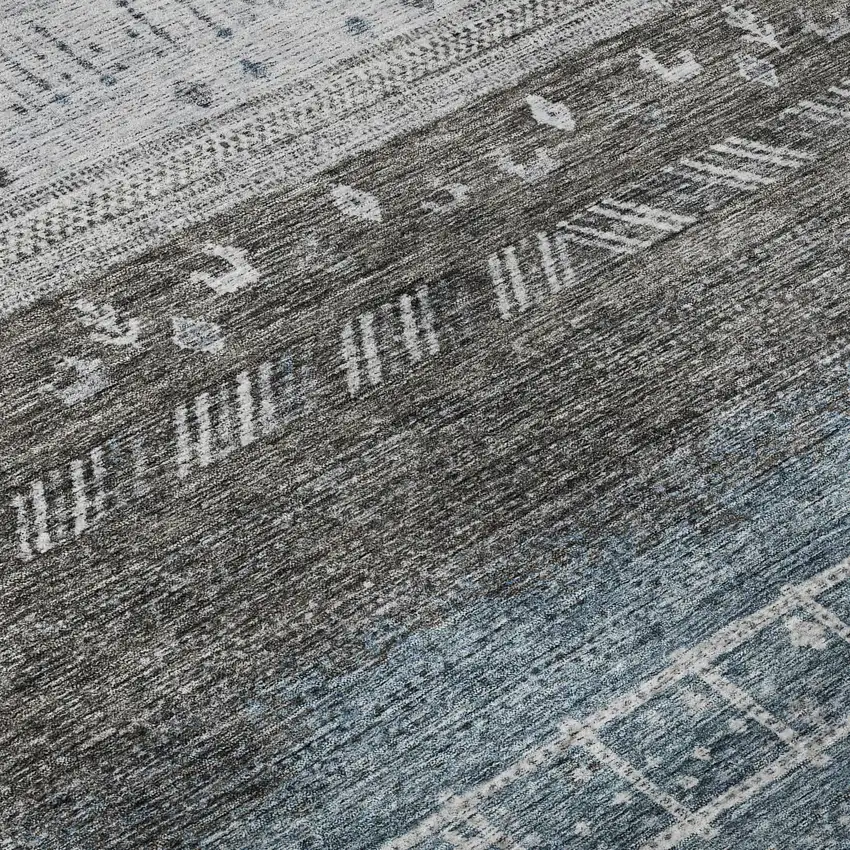 Blue Brown And Silver Geometric Washable Area Rug With UV Protection Photo 9