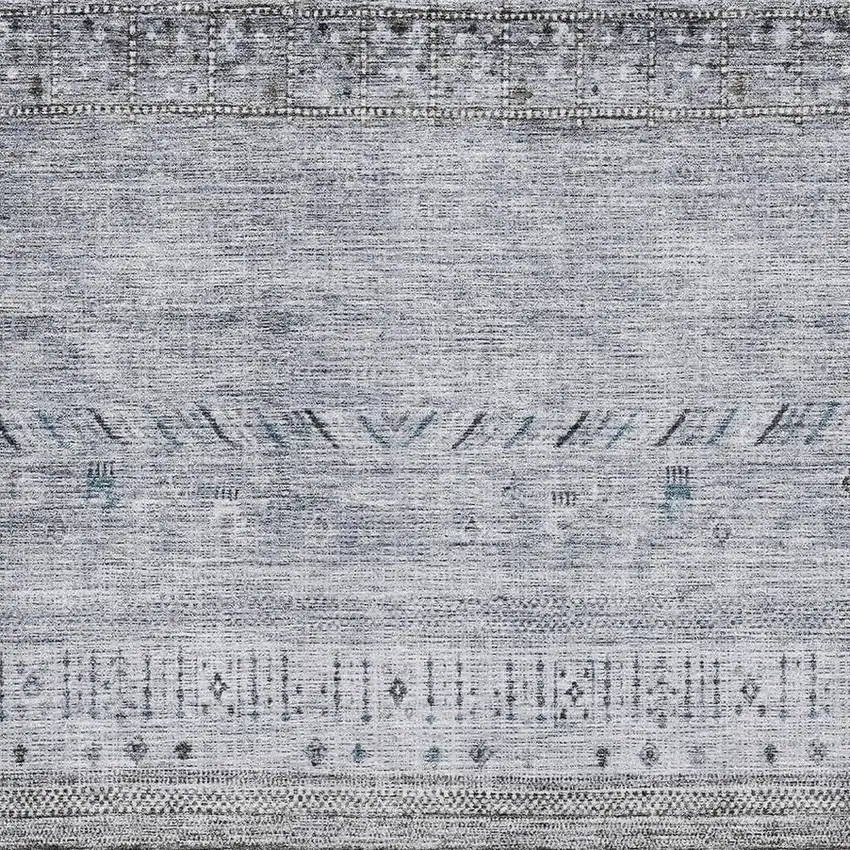 Blue Brown And Silver Geometric Washable Area Rug With UV Protection Photo 2