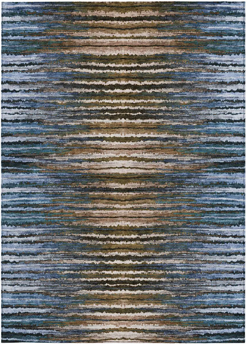 Blue Brown And Sky Blue Striped Washable Indoor Outdoor Area Rug Photo 6