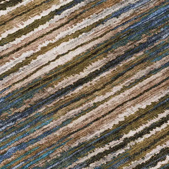 Blue Brown And Sky Blue Striped Washable Indoor Outdoor Area Rug Photo 7