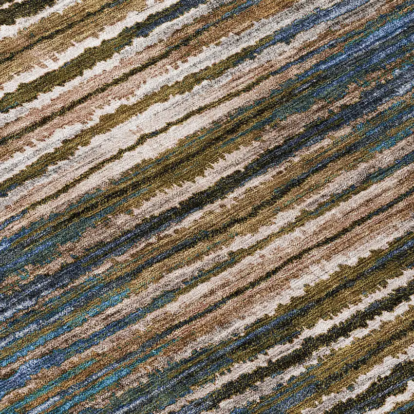 Blue Brown And Sky Blue Striped Washable Indoor Outdoor Area Rug Photo 7