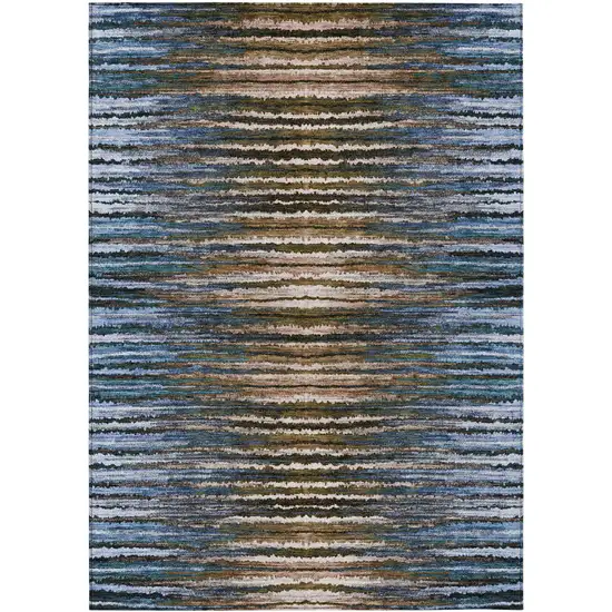 Blue Brown And Sky Blue Striped Washable Indoor Outdoor Area Rug Photo 2